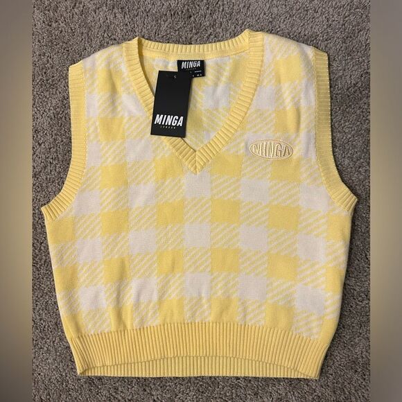 MINGA London Women's Yellow Gilet Vest Large NWT Academia Clueless‎ Y2K - Picture 1 of 7